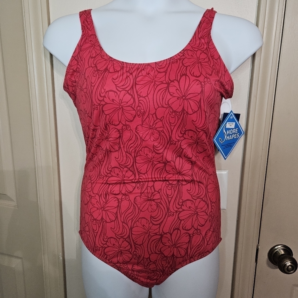 #318 Shore Shapes - Coral  Swimsuit w floral design  Size: 18W